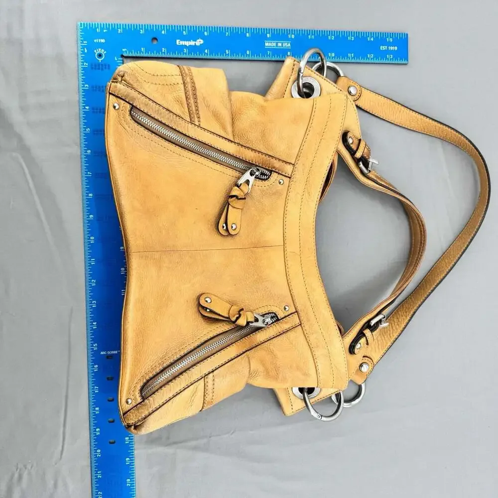 B. Makowsky Mustard Yellow Butter Soft Genuine Leather Satchel Purse